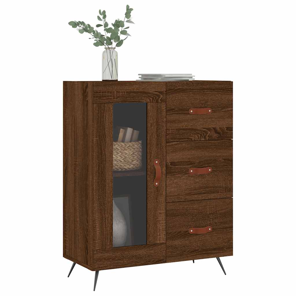 Modern Wooden Sideboard Storage Cabinet With Glass Door & 3 Drawers Wood Unit
