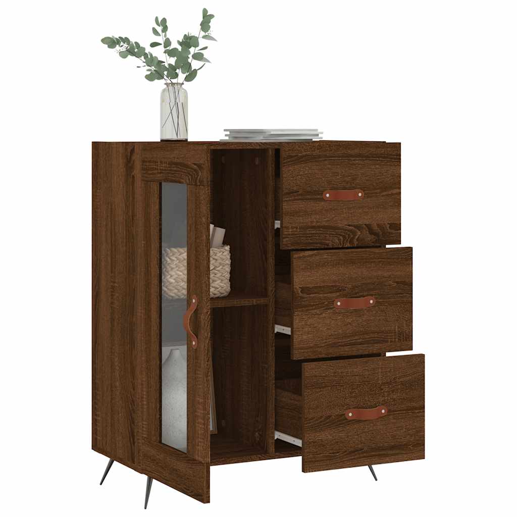 Modern Wooden Sideboard Storage Cabinet With Glass Door & 3 Drawers Wood Unit