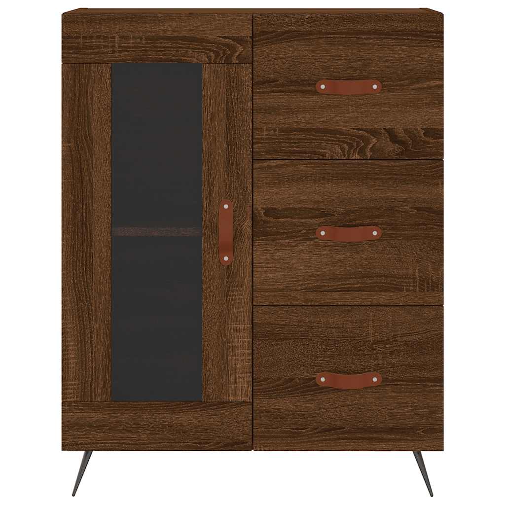 Modern Wooden Sideboard Storage Cabinet With Glass Door & 3 Drawers Wood Unit