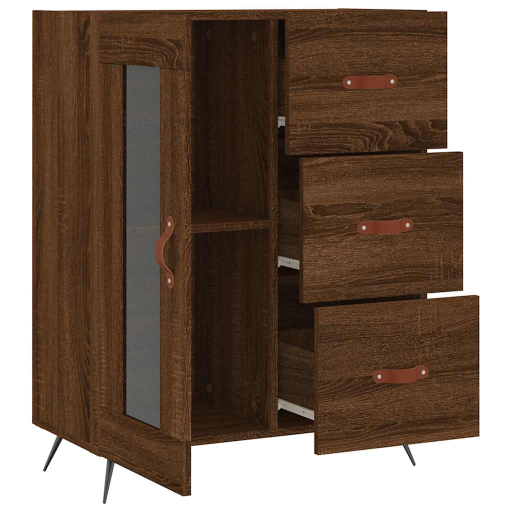 Modern Wooden Sideboard Storage Cabinet With Glass Door & 3 Drawers Wood Unit