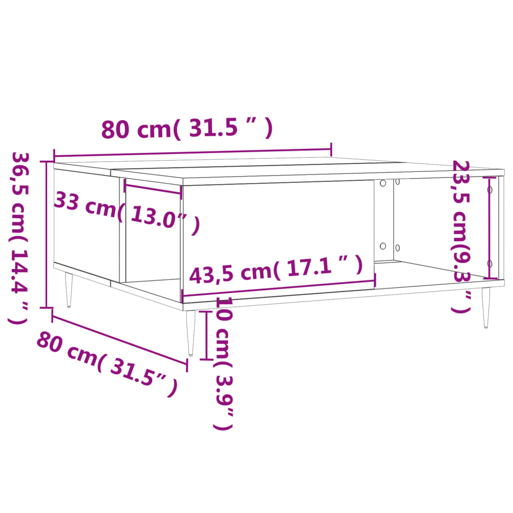 Coffee Table White 80x80x36.5 cm Engineered Wood
