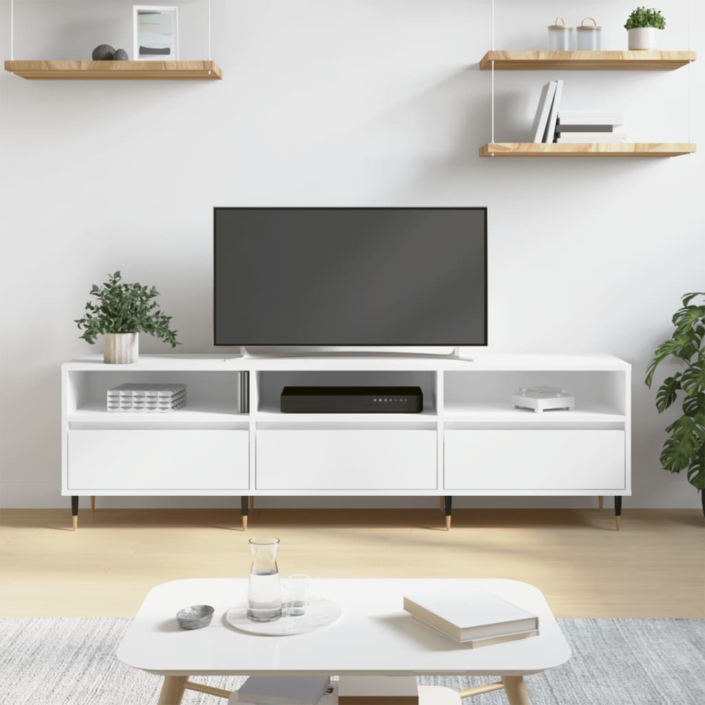 Modern Wooden TV Tele Stand Unit Cabinet With 3 Drawers & Open Storage Shelves