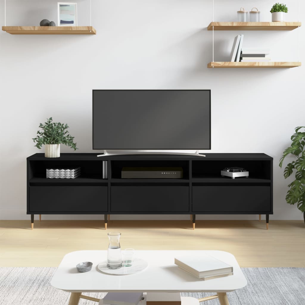 Modern Wooden TV Tele Stand Unit Cabinet With 3 Drawers & Open Storage Shelves