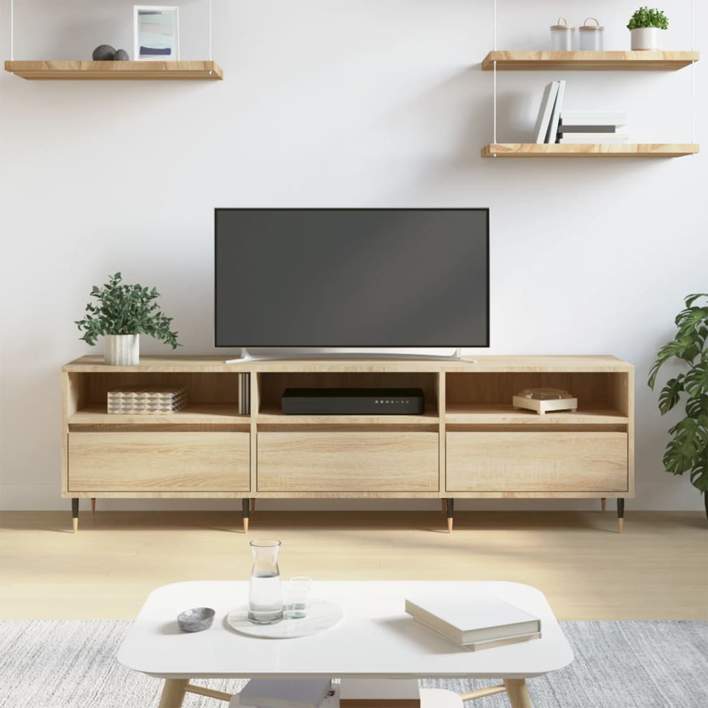 Modern Wooden TV Tele Stand Unit Cabinet With 3 Drawers & Open Storage Shelves