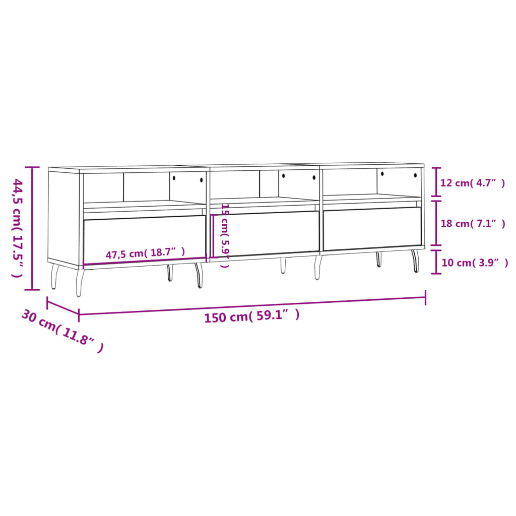 Modern Wooden 59 Inch TV Tele Stand Unit Cabinet With 3 Drawers & Open Storage