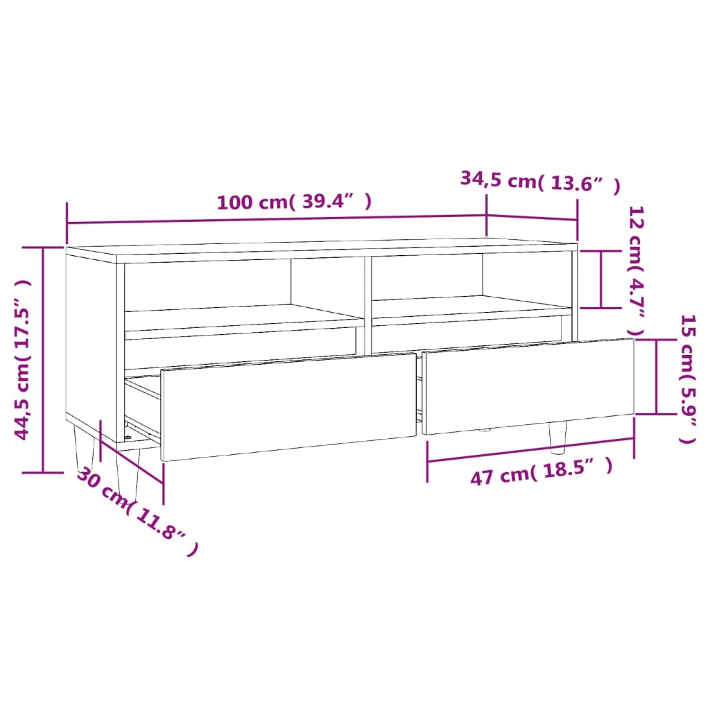 Modern Wooden 40 Inch TV Tele Stand Unit Cabinet With 2 Storage Drawers