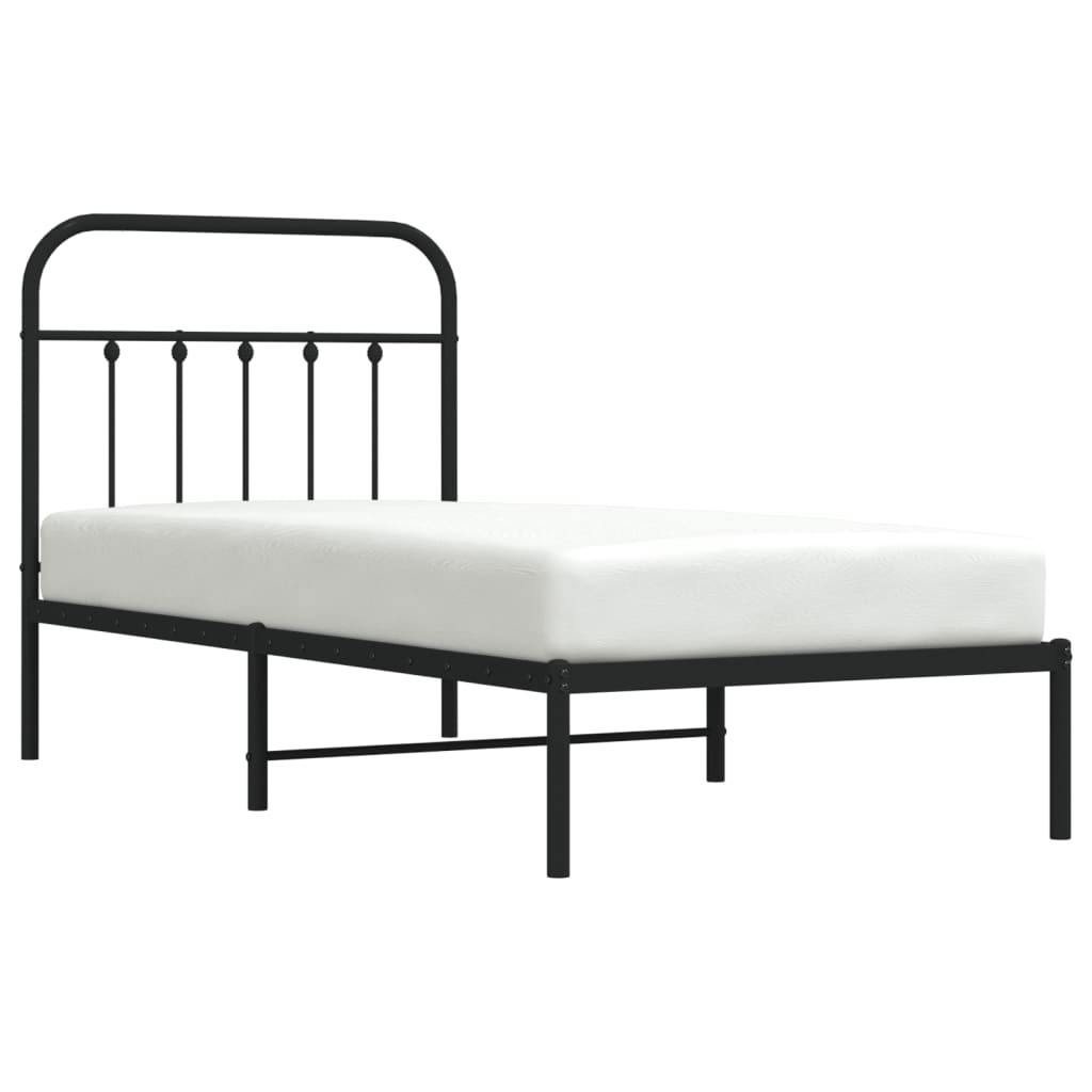 Metal Bed Frame without Mattress with Headboard Black 80x200cm