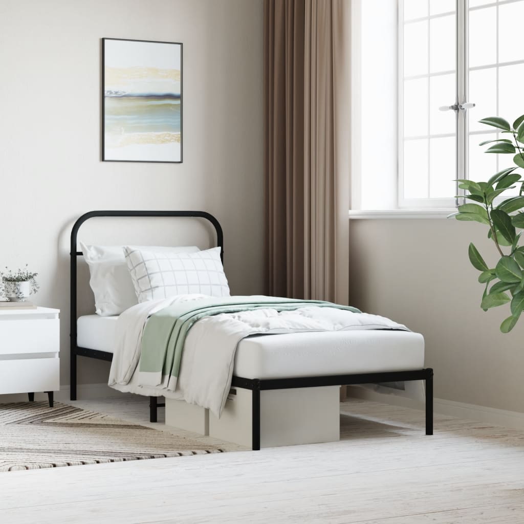 Metal Bed Frame without Mattress with Headboard Black 80x200cm