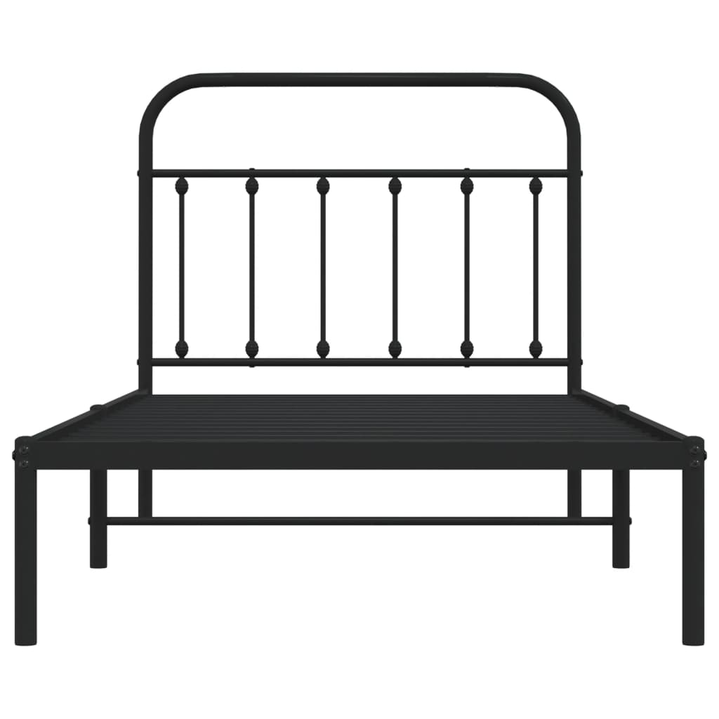 Metal Bed Frame without Mattress with Headboard Black 100x190cm