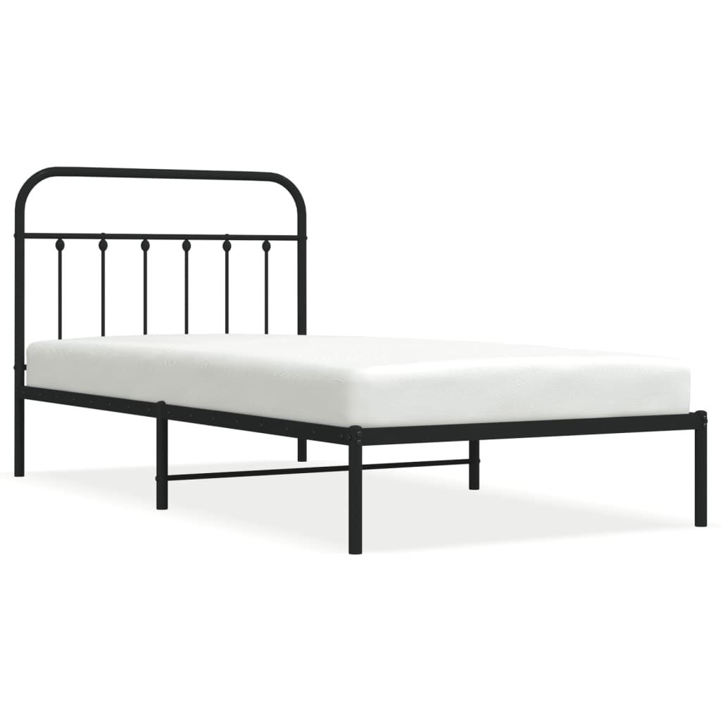 Metal Bed Frame without Mattress with Headboard Black 107x203cm