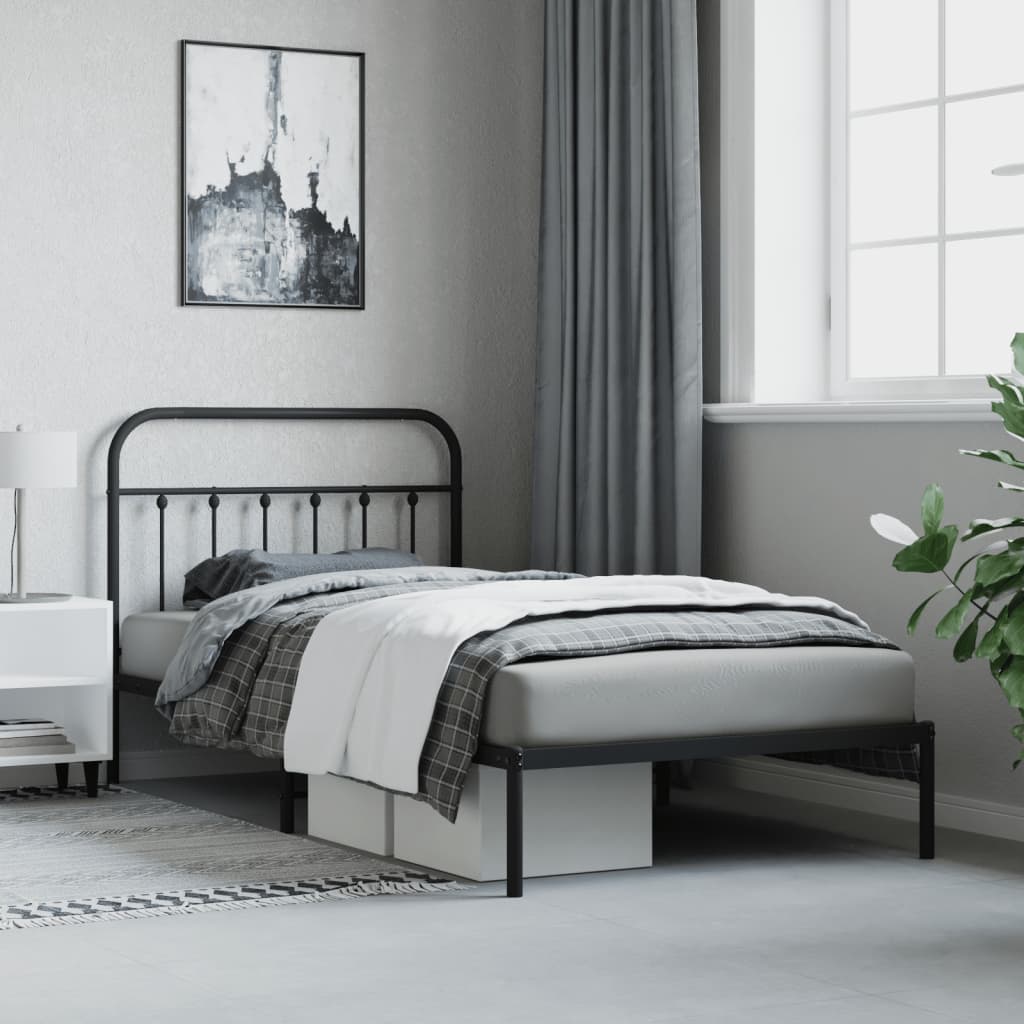 Metal Bed Frame without Mattress with Headboard Black 107x203cm