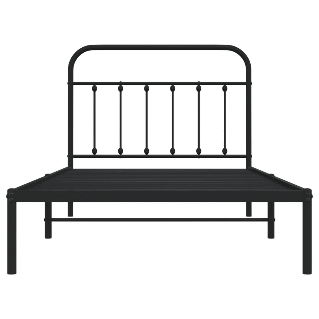 Metal Bed Frame without Mattress with Headboard Black 107x203cm