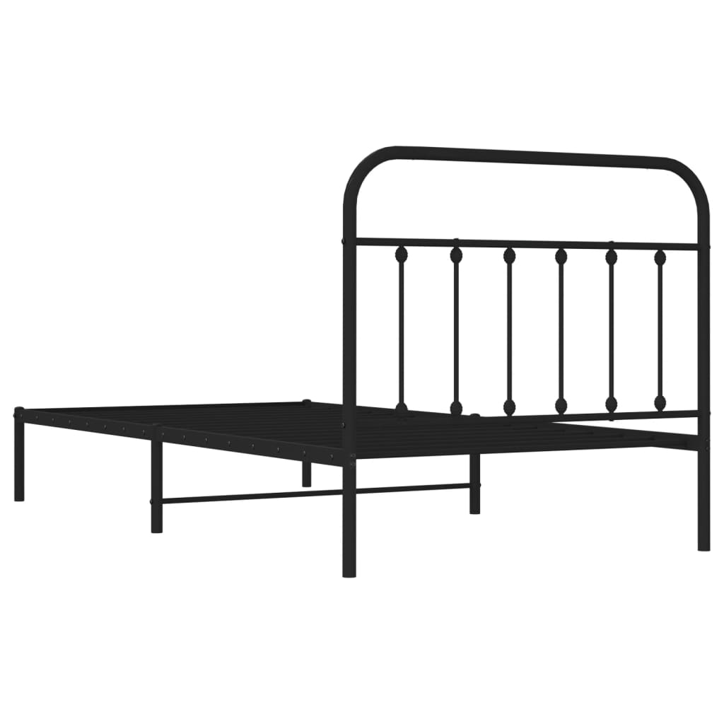 Metal Bed Frame without Mattress with Headboard Black 107x203cm