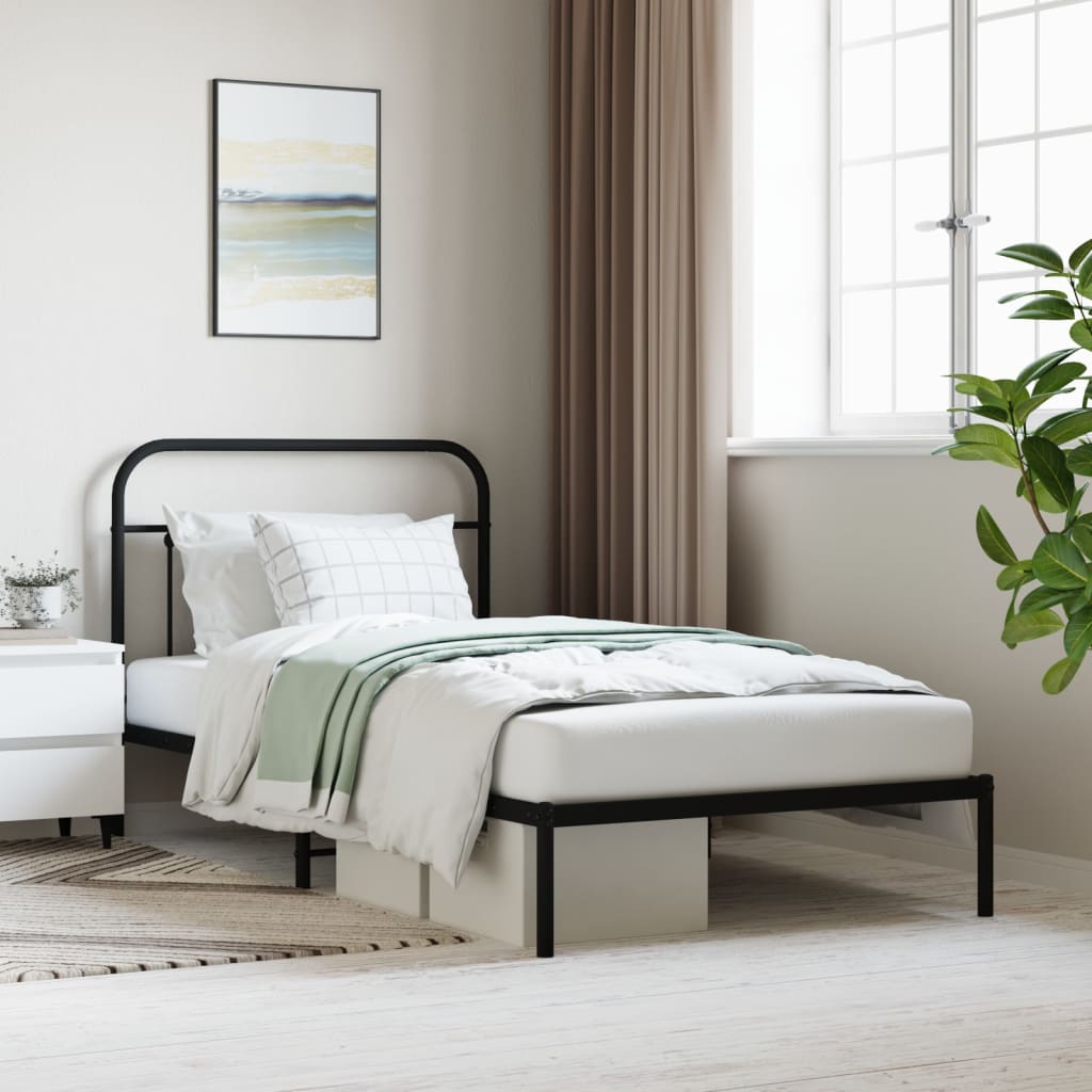 Metal Bed Frame without Mattress with Headboard Black 107x203cm