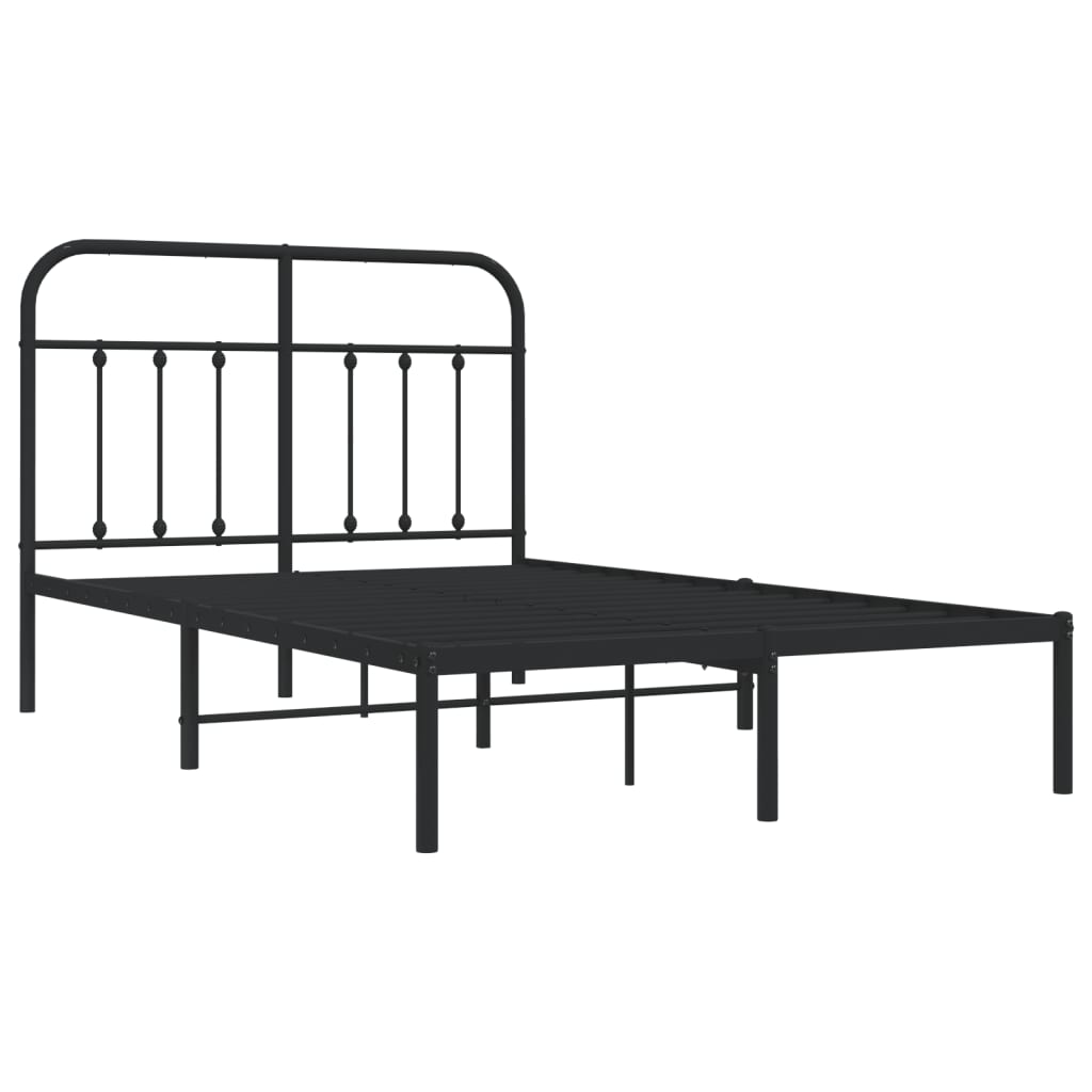 Metal Bed Frame without Mattress with Headboard Black 120x190cm