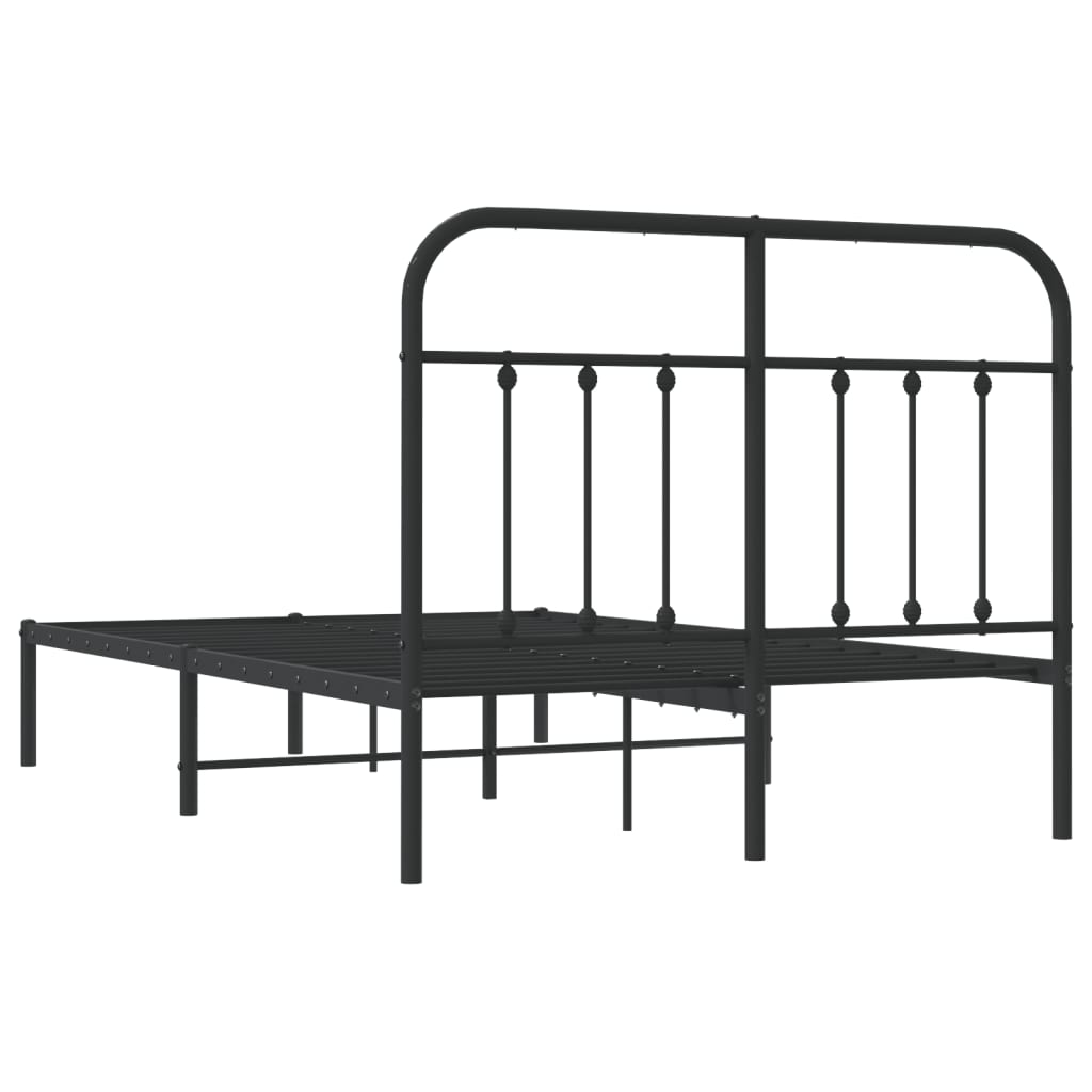 Metal Bed Frame without Mattress with Headboard Black 120x190cm