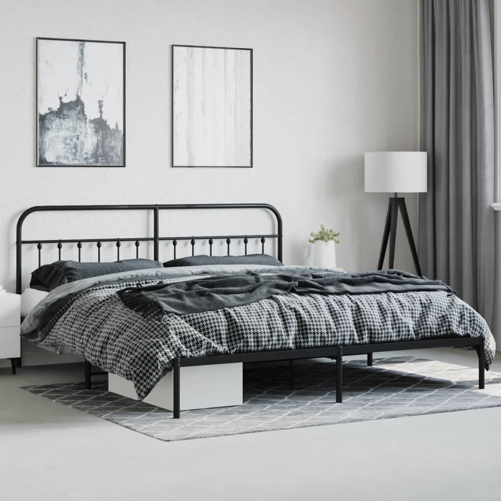 Metal Bed Frame without Mattress with Headboard Black 200x200cm