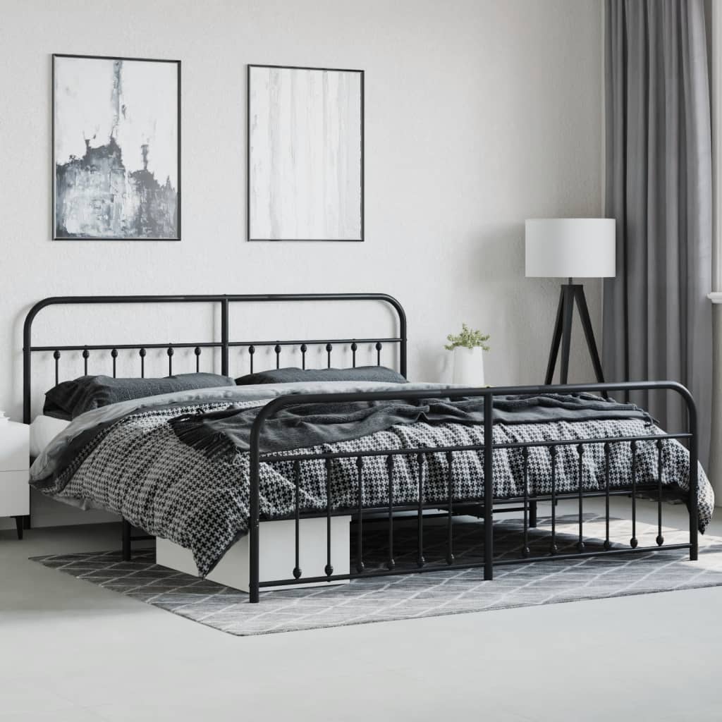 Metal Bed Frame without Mattress with Footboard Black 193x203cm