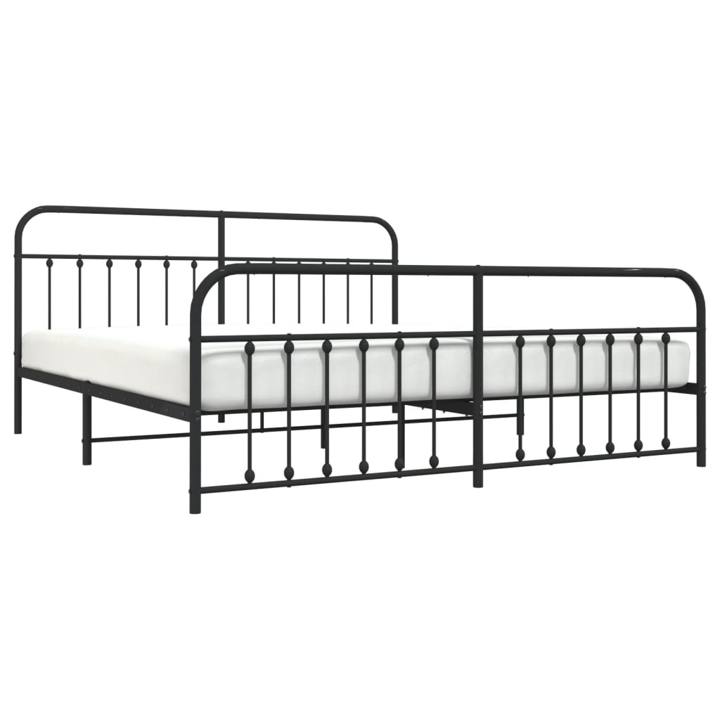 Metal Bed Frame without Mattress with Footboard Black 193x203cm