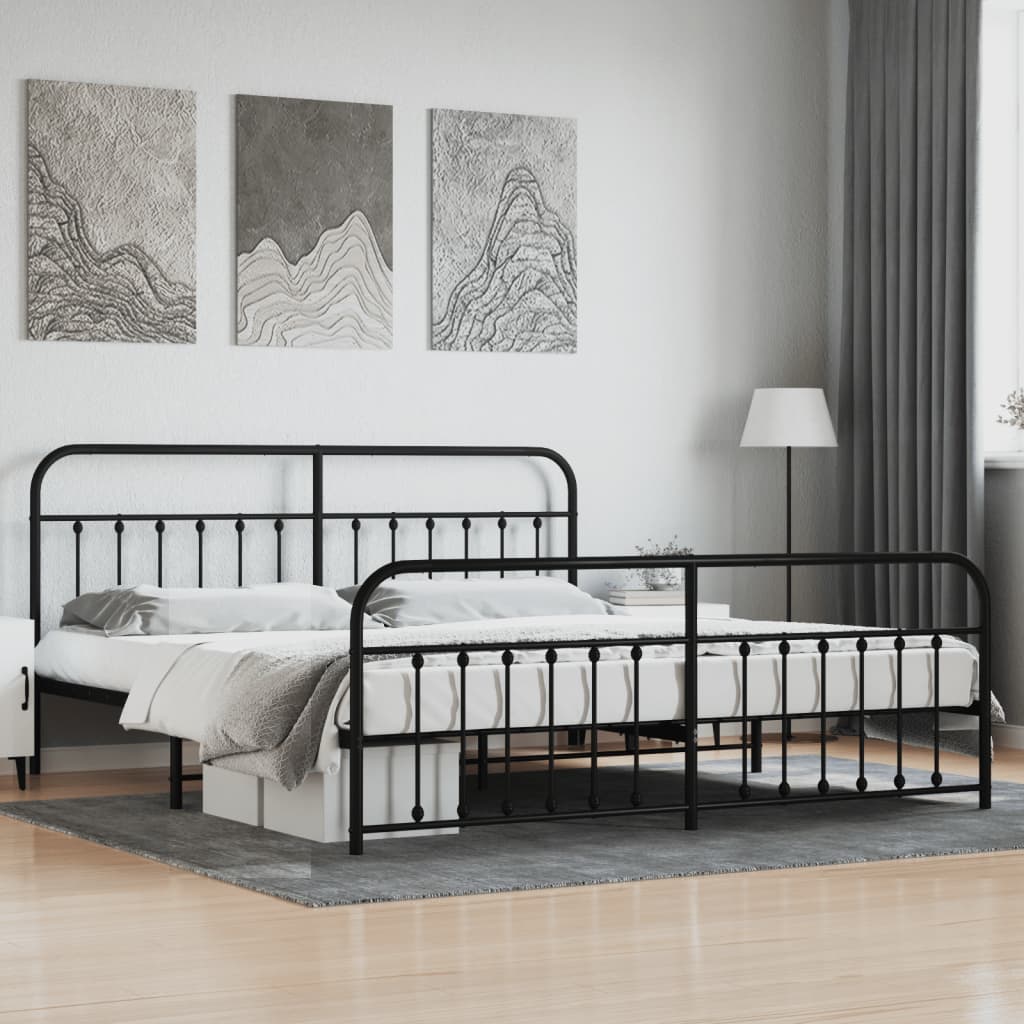 Metal Bed Frame without Mattress with Footboard Black 193x203cm