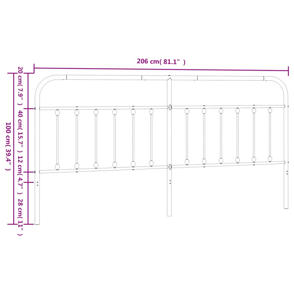 Metal Headboard Black 200 cm