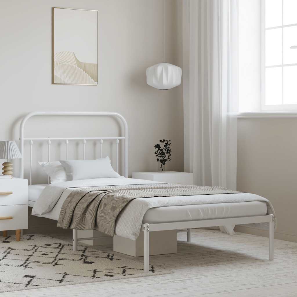 Metal Bed Frame without Mattress with Headboard White 100x200cm