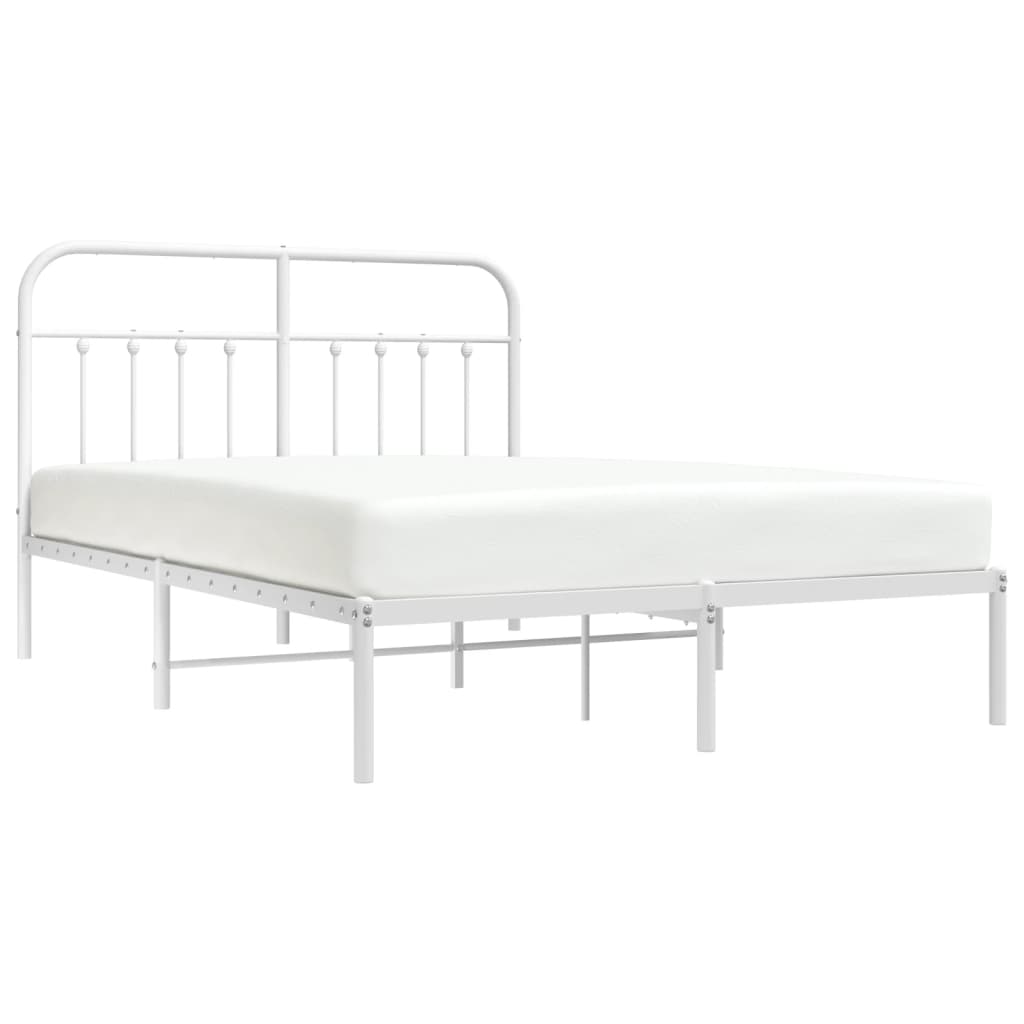 Metal Bed Frame without Mattress with Headboard White 150x200cm