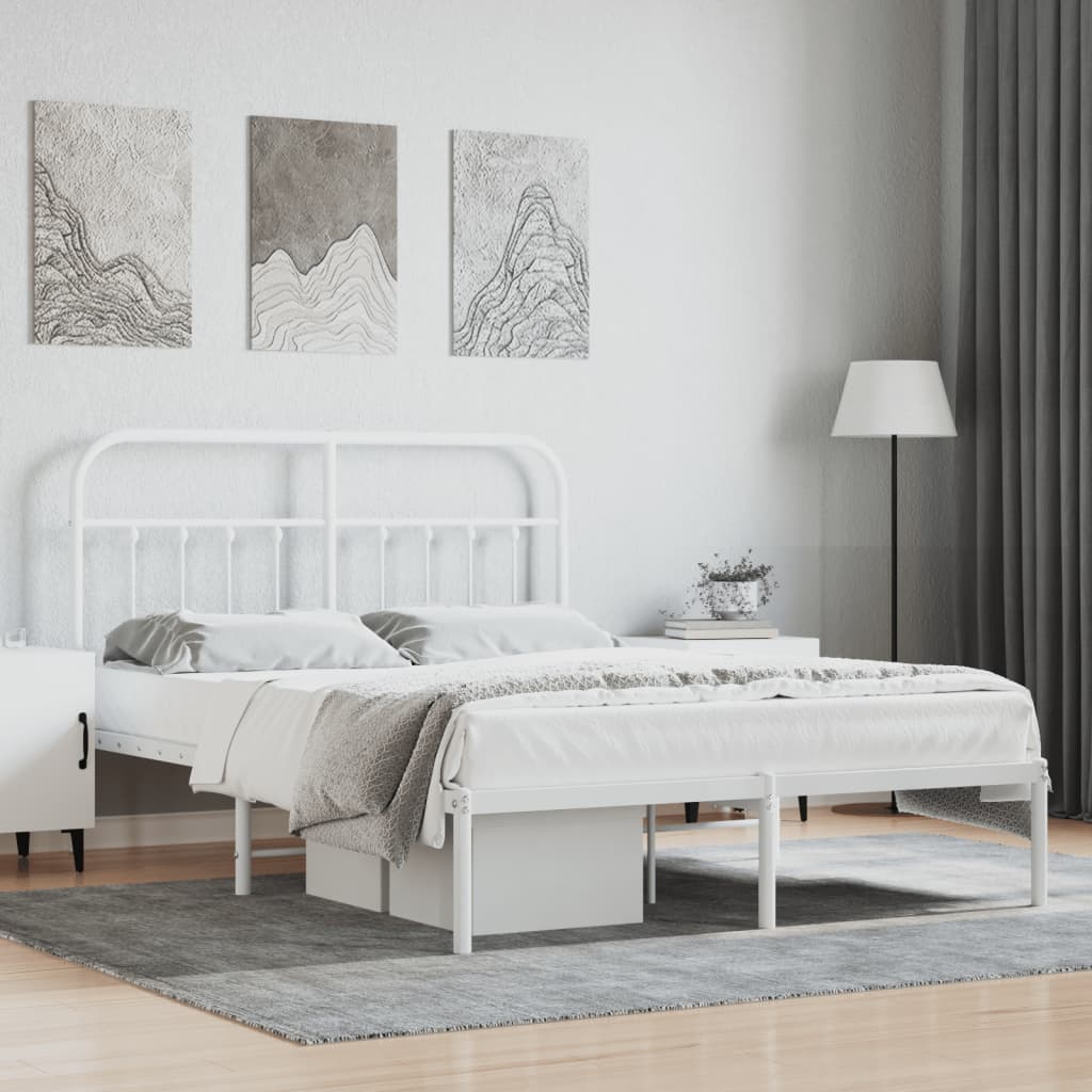 Metal Bed Frame without Mattress with Headboard White 150x200cm