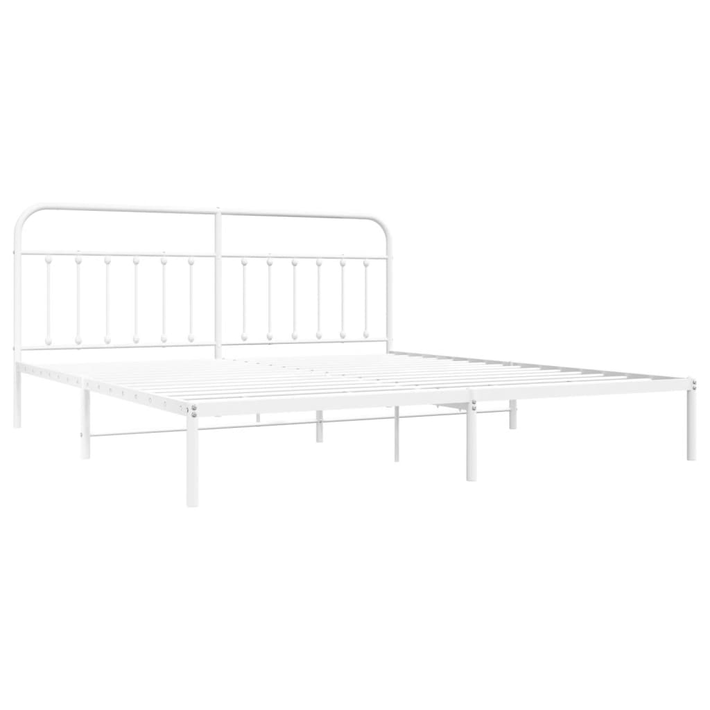 Metal Bed Frame without Mattress with Headboard White 193x203cm