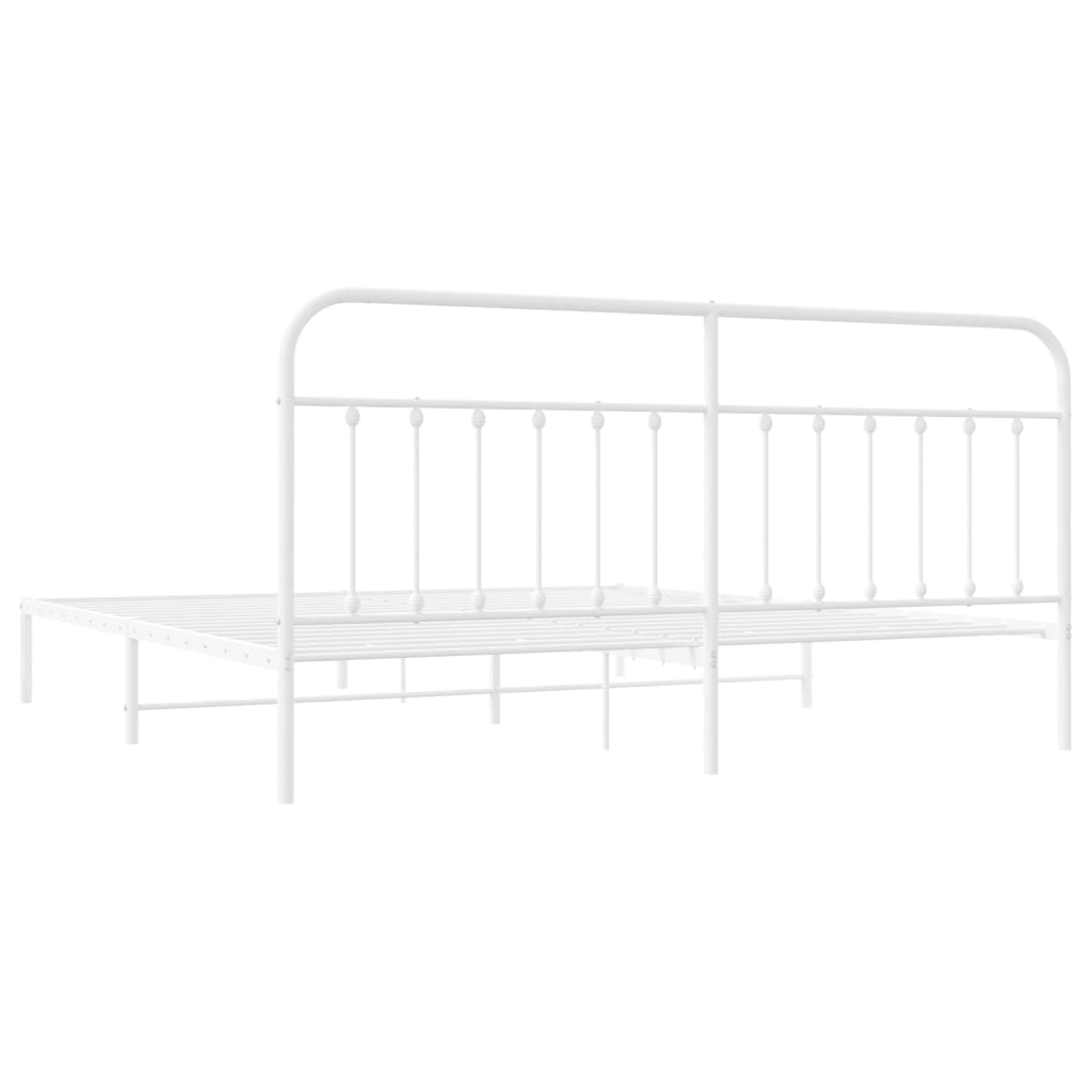Metal Bed Frame without Mattress with Headboard White 193x203cm