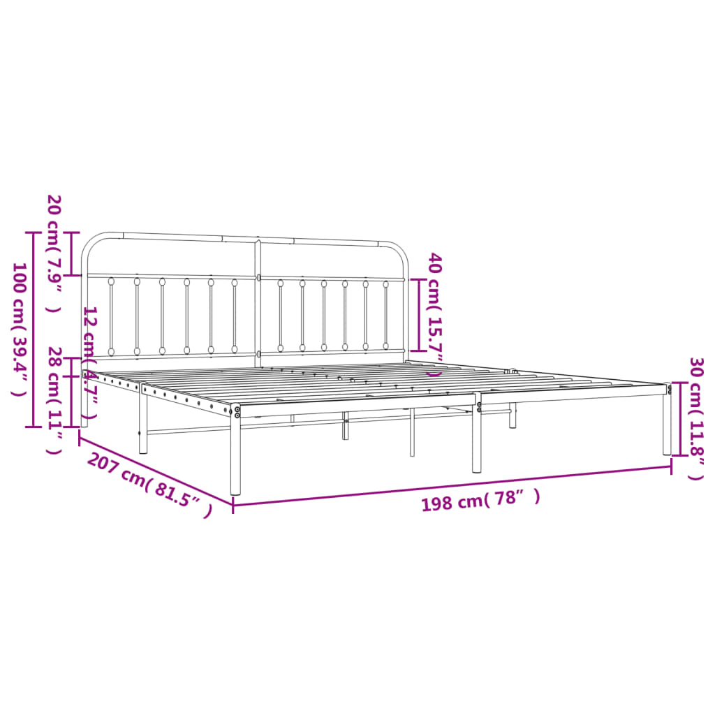 Metal Bed Frame without Mattress with Headboard White 193x203cm