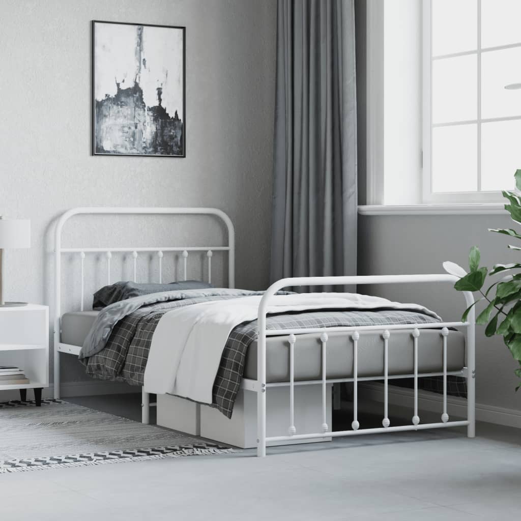 Metal Bed Frame without Mattress with Footboard White 100x200cm