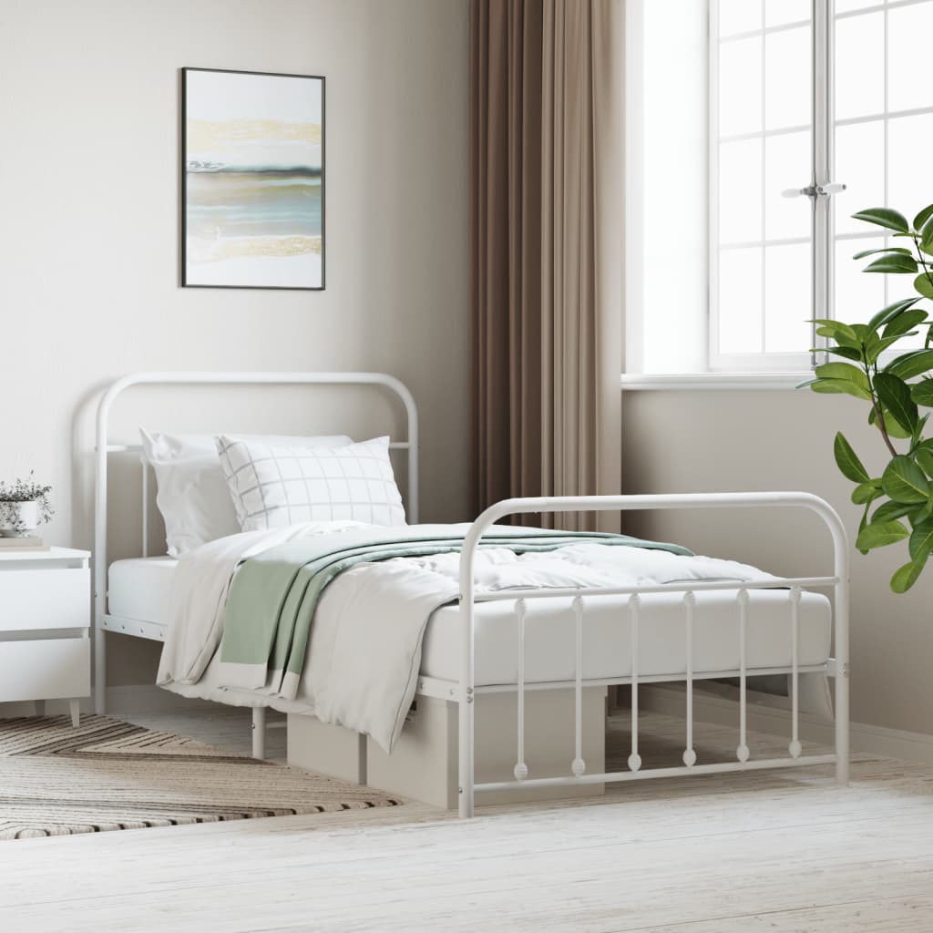 Metal Bed Frame without Mattress with Footboard White 100x200cm