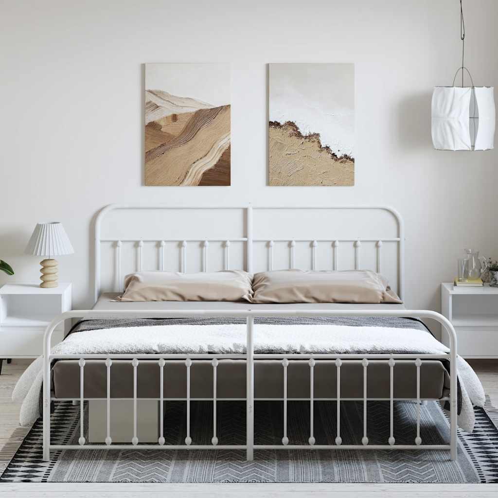 Metal Bed Frame without Mattress with Footboard White 193x203cm