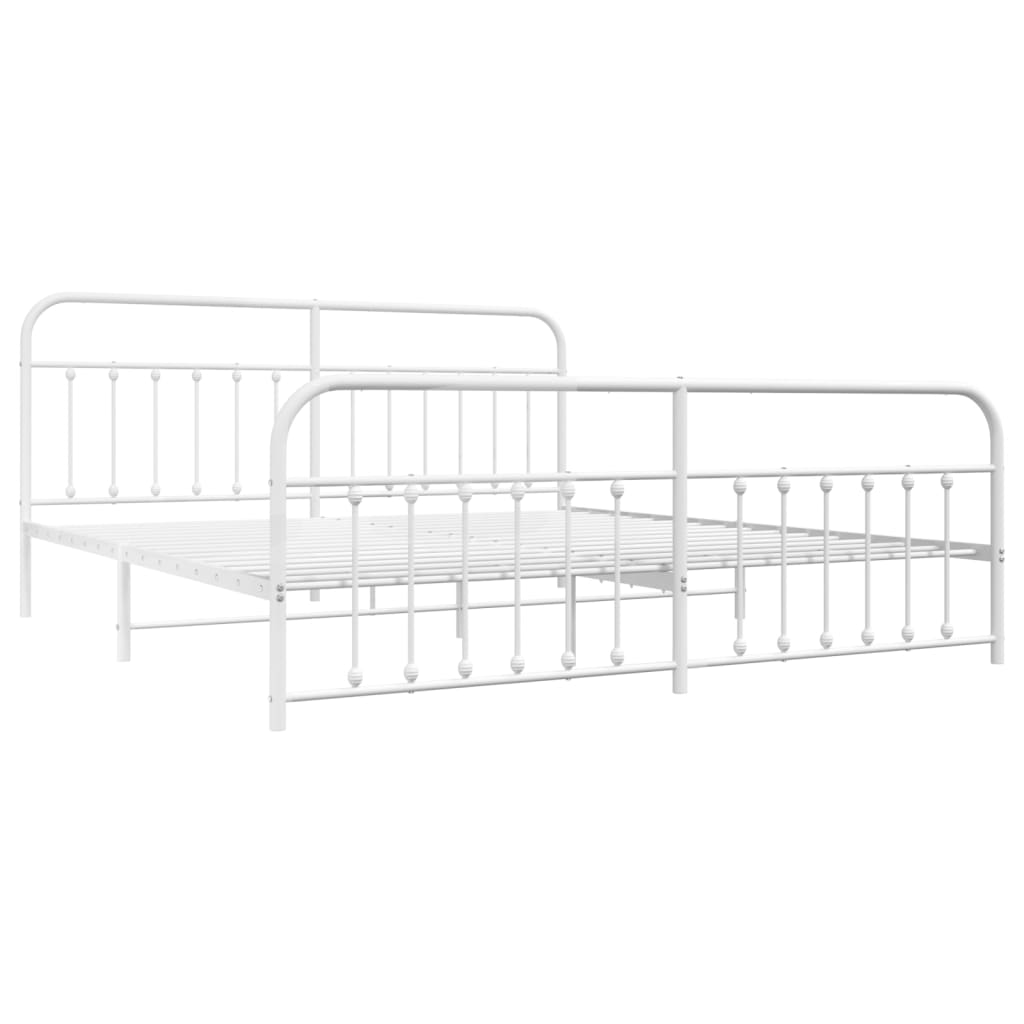 Metal Bed Frame without Mattress with Footboard White 200x200cm