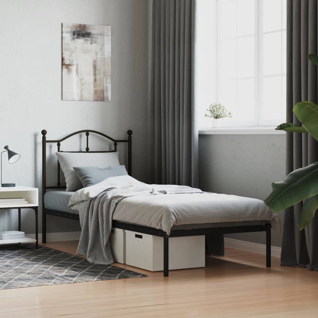 Metal Bed Frame without Mattress with Headboard Black 90x200cm