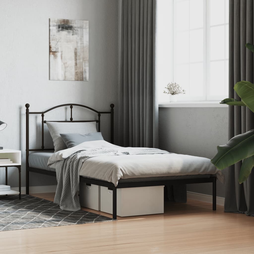 Metal Bed Frame without Mattress with Headboard Black 100x190cm