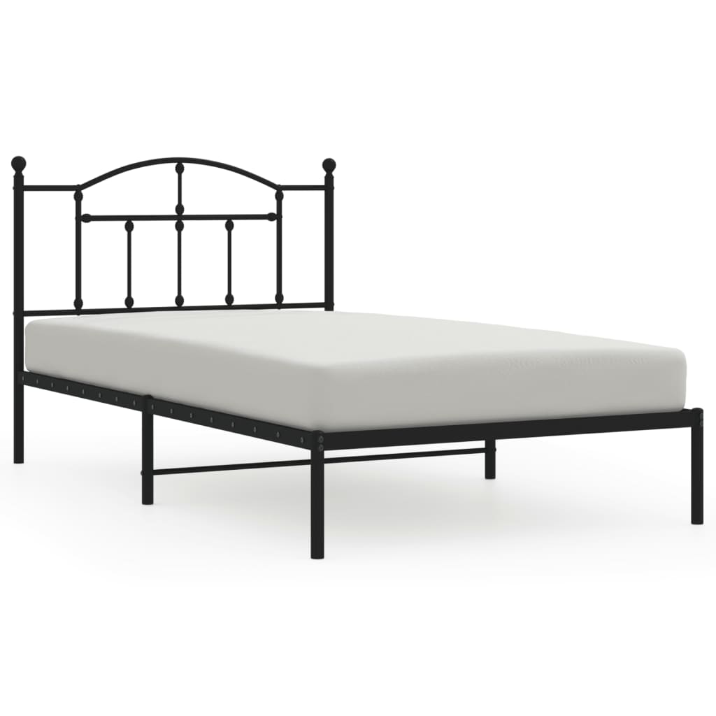 Metal Bed Frame without Mattress with Headboard Black 100x200cm