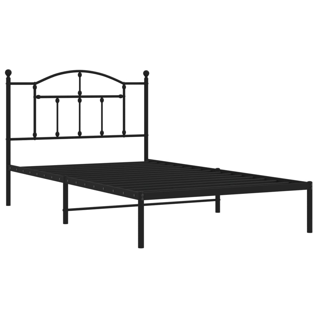 Metal Bed Frame without Mattress with Headboard Black 100x200cm