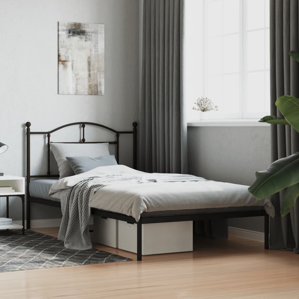 Metal Bed Frame without Mattress with Headboard Black 100x200cm