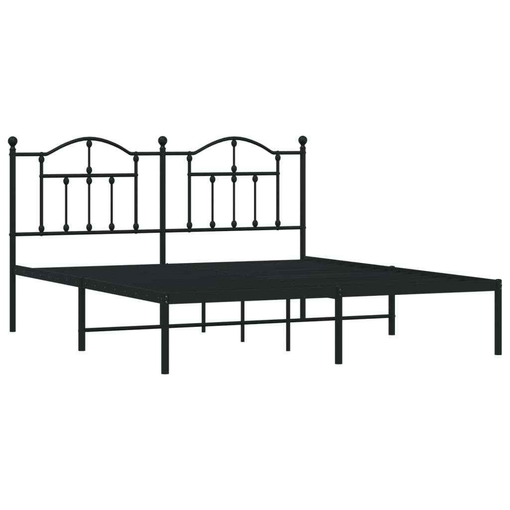 Metal Bed Frame without Mattress with Headboard Black 183x213cm