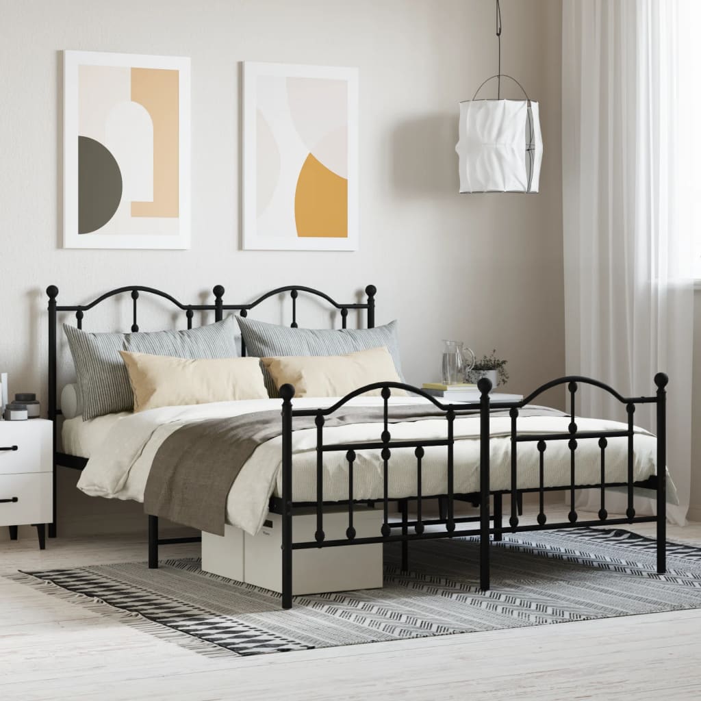 Metal Bed Frame without Mattress with Footboard Black 135x190cm