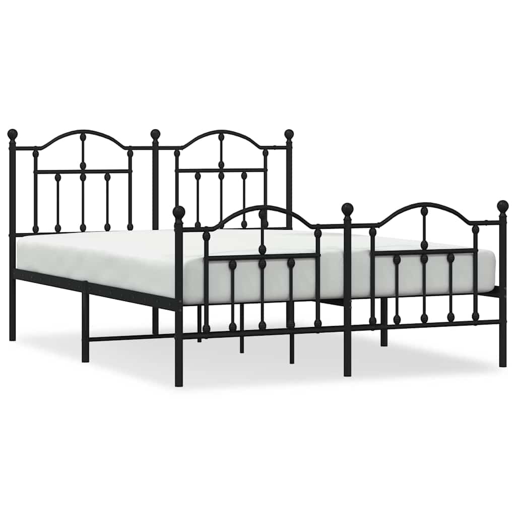 Metal Bed Frame without Mattress with Footboard Black 150x200cm