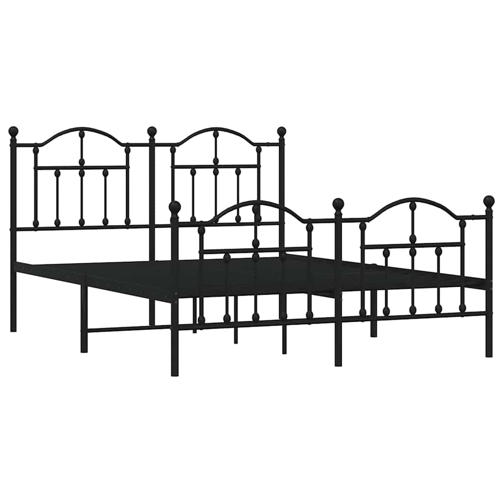 Metal Bed Frame without Mattress with Footboard Black 150x200cm