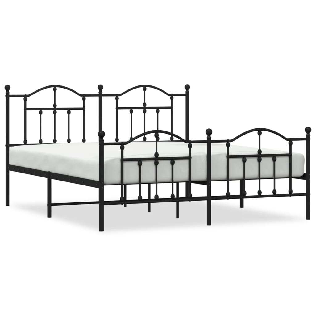 Metal Bed Frame without Mattress with Footboard Black 160x200cm