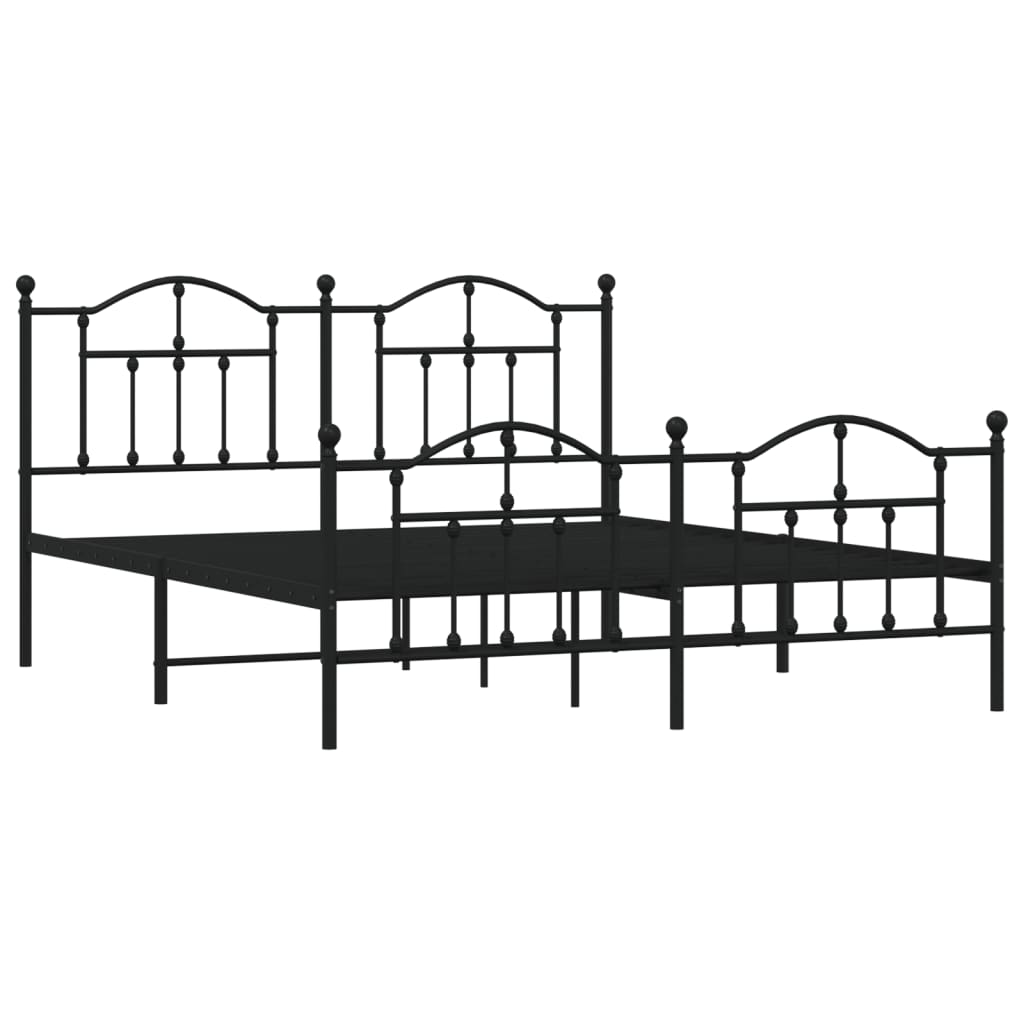 Metal Bed Frame without Mattress with Footboard Black 160x200cm