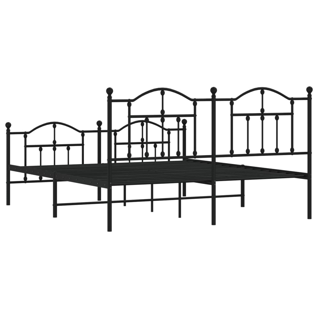 Metal Bed Frame without Mattress with Footboard Black 160x200cm