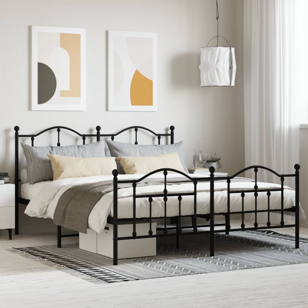 Metal Bed Frame without Mattress with Footboard Black 160x200cm