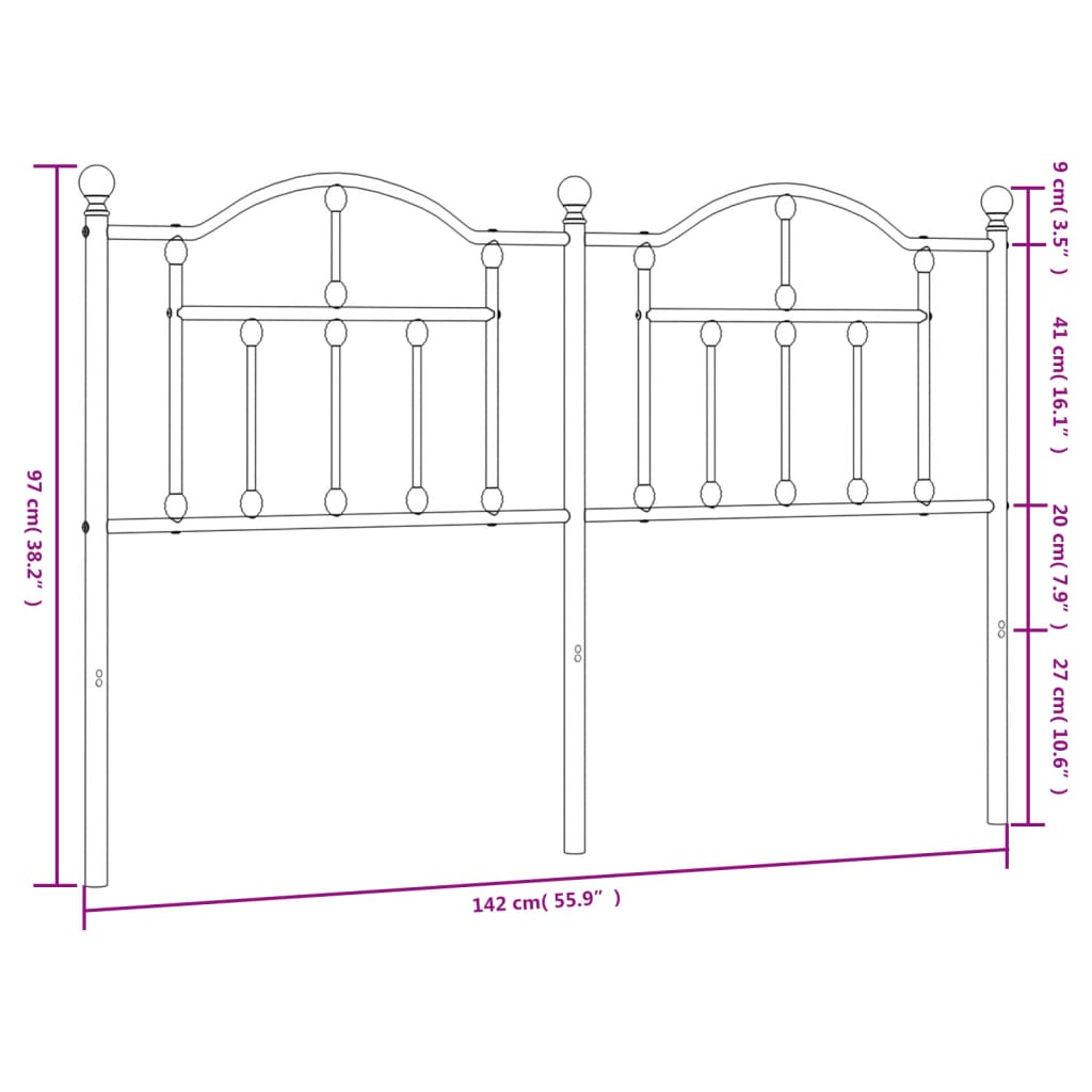 Metal Headboard Black 135 cm