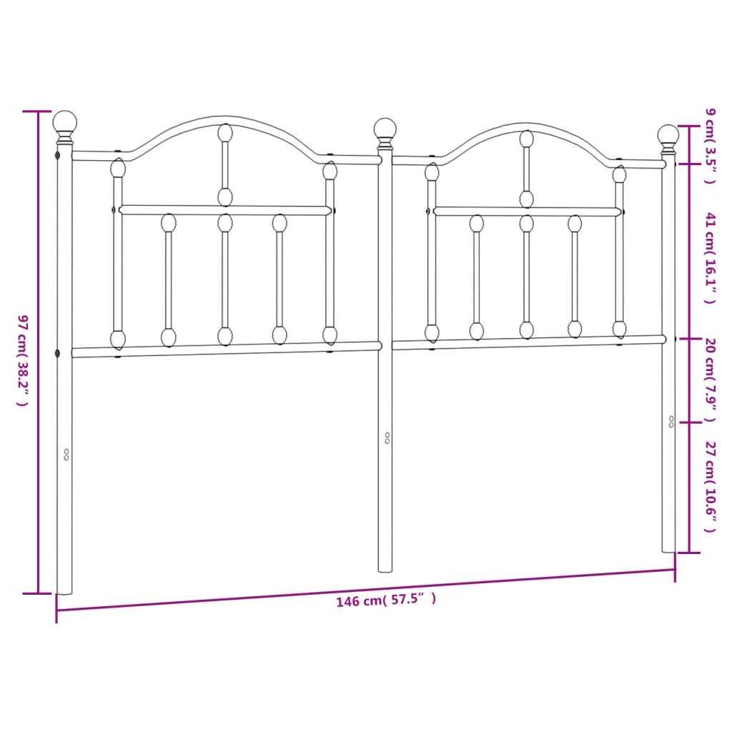 Metal Headboard Black 140 cm